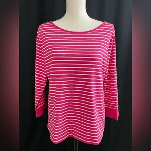 Chaps Women's Long Sleeve Pink and White Striped Top